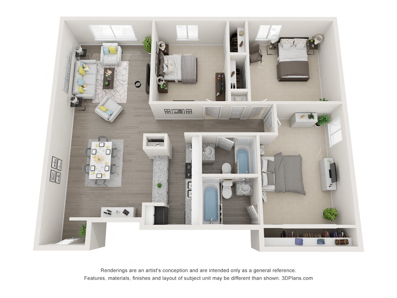 Floor plan layout diagram for 3 Bed 2 Bath